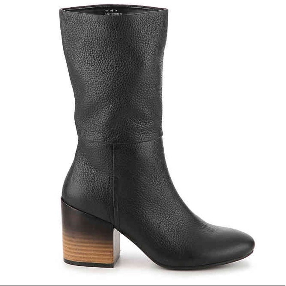 Levity Black Pebbled Leather Mid-Calf Block Heel Boots women size 7